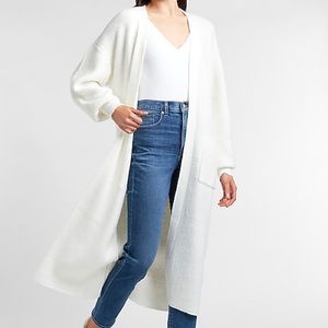 Express Timeless Classic & Cozy Ribbed Duster Cardigan IVORY SZ Med